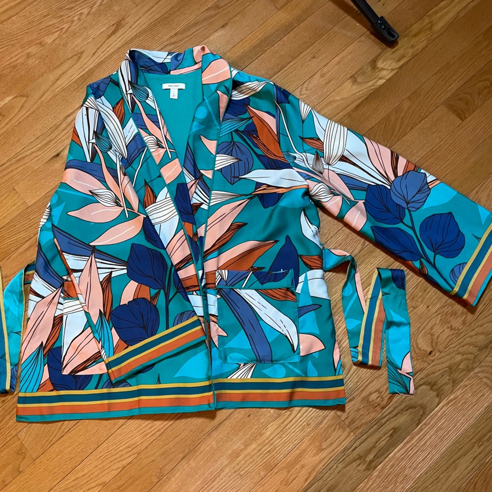 NWOT Two Piece Set - Nine West Jacket + Pants Tropical Leaf Print - Size Large - Picture 8 of 10